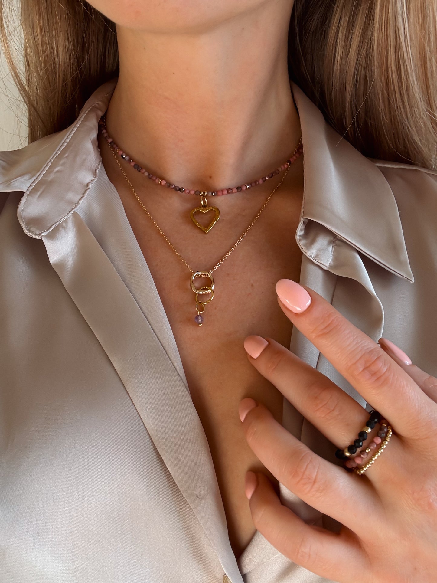 Be Sensual Chocker style Necklace with Rhodochrosite Stones